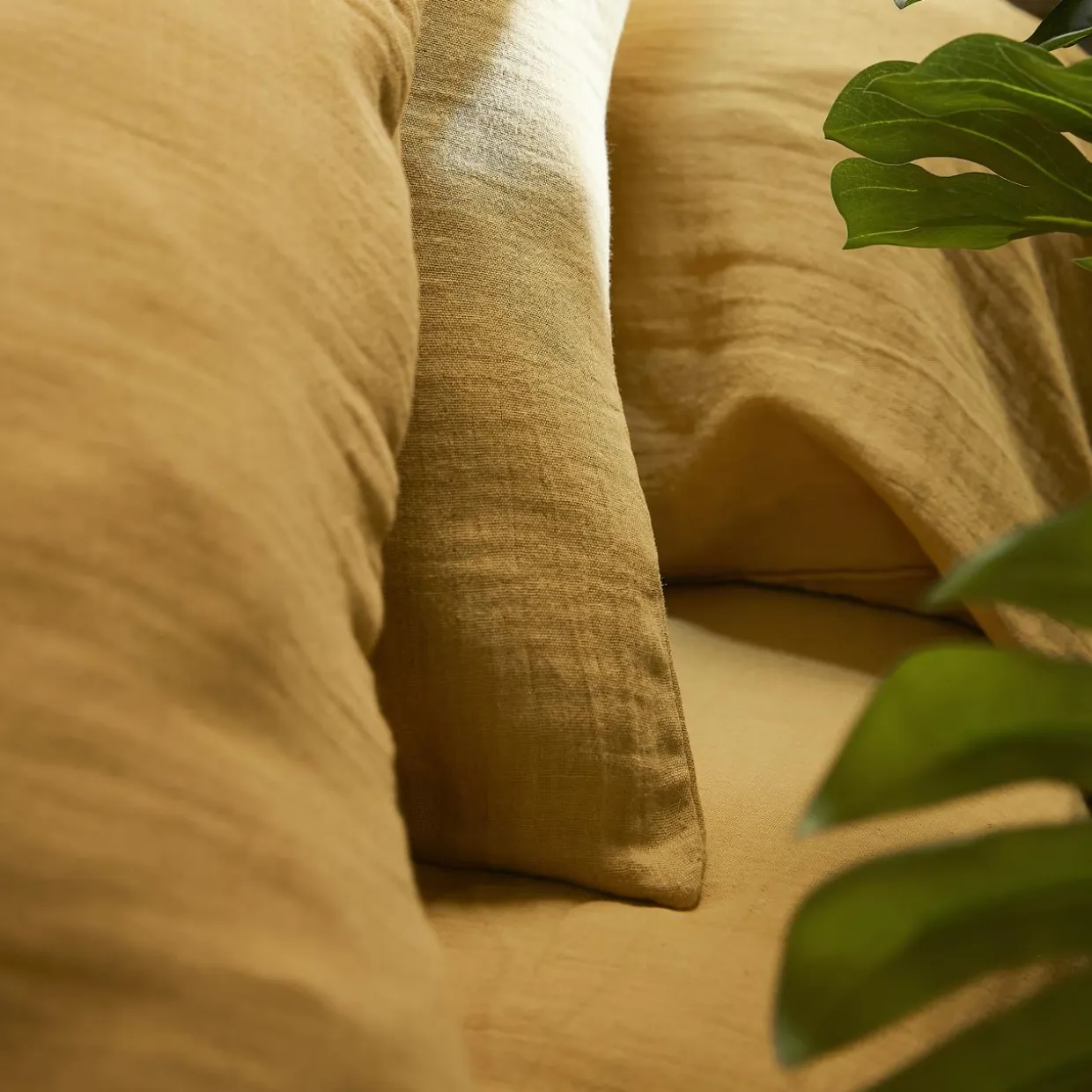 Drap housse gaze de coton (200 x 200 cm) Gaïa Jaune safran