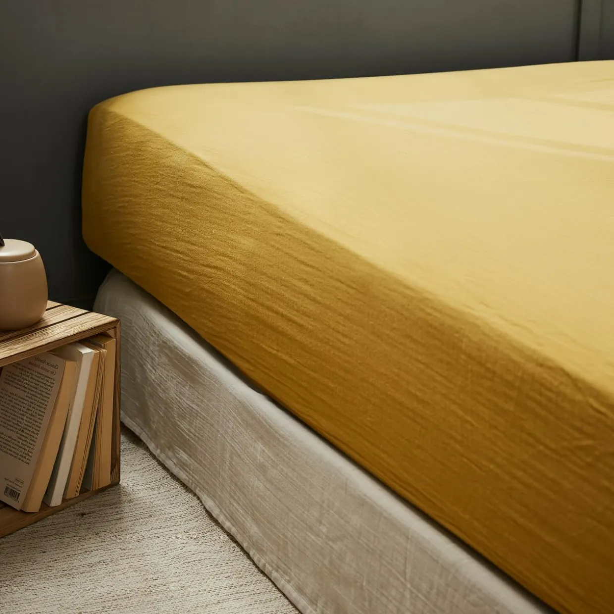 Drap housse gaze de coton (90 x 190 cm) Gaïa Jaune safran