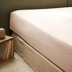 Drap housse gaze de coton (90 x 200 cm) Gaïa Rose poudré