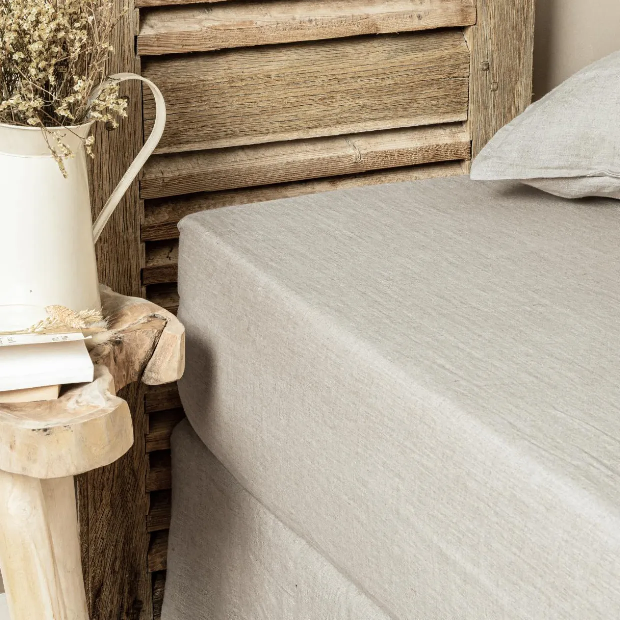 Drap housse lin lavé (160 x 200 cm) Louise Beige