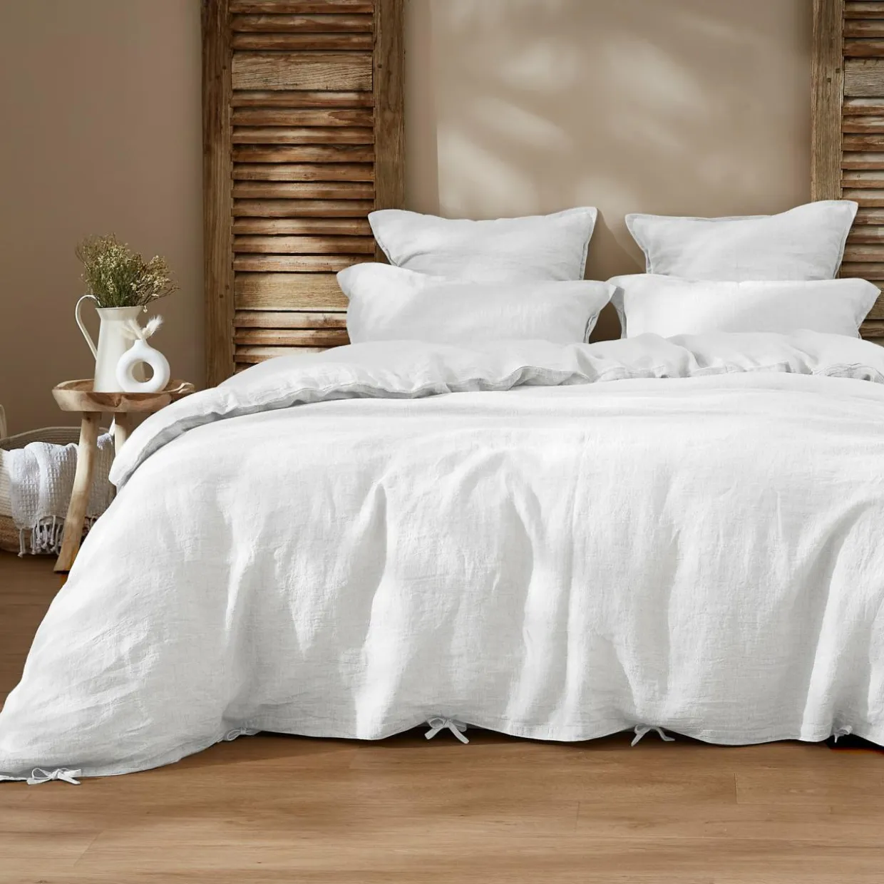 Drap housse lin lavé (140 x 190 cm) Louise Blanc