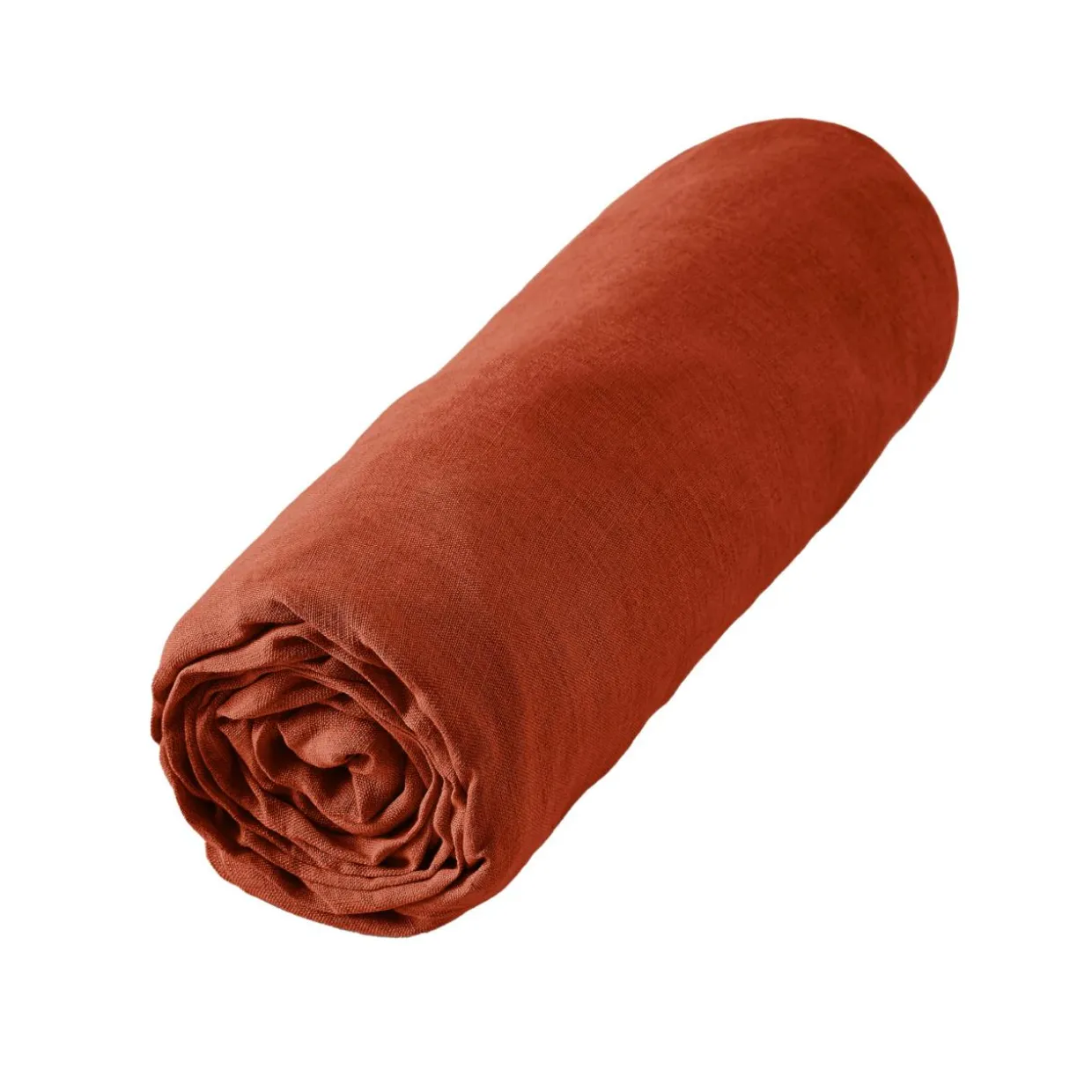 Drap housse lin lavé (180 x 200 cm) Louise Terracotta