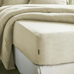 Drap housse lyocell Tencel™ lavé (140 x 200 cm) Olivia Beige pampa