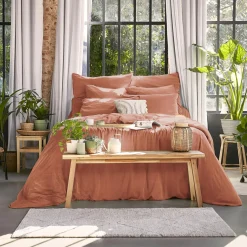 Drap housse lyocell Tencel™ lavé (140 x 190 cm) Olivia Terracotta