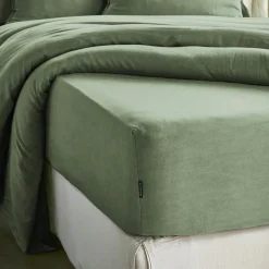 Drap housse lyocell Tencel™ lavé (90 x 190 cm) Olivia Vert romarin
