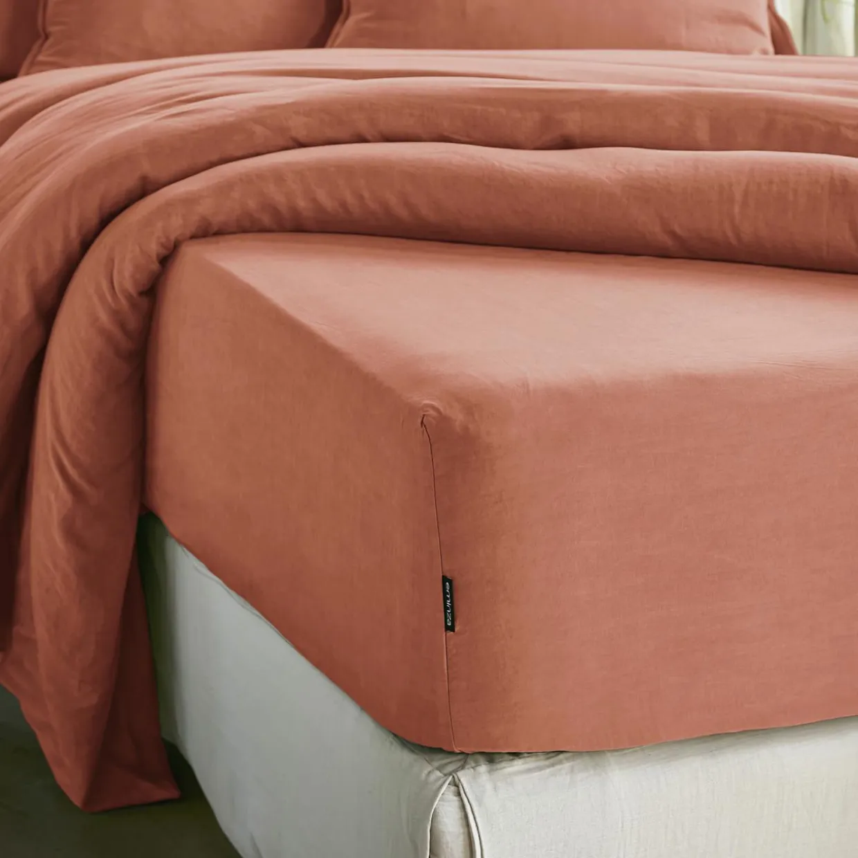 Drap housse lyocell Tencel™ lavé (140 x 200 cm) Olivia Terracotta
