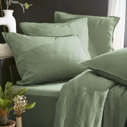 Drap housse lyocell Tencel™ lavé (200 x 200 cm) Olivia Vert romarin