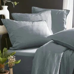 Drap housse lyocell Tencel™ lavé (140 x 190 cm) Olivia Bleu stone