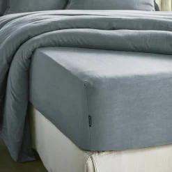Drap housse lyocell Tencel™ lavé (90 x 190 cm) Olivia Bleu stone