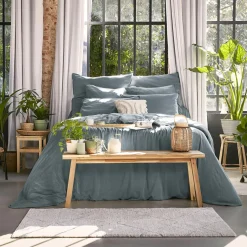 Drap housse lyocell Tencel™ lavé (90 x 190 cm) Olivia Bleu stone