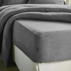 Drap housse lyocell Tencel™ lavé (90 x 200 cm) Olivia Gris granit