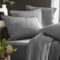 Drap housse lyocell Tencel™ lavé (90 x 200 cm) Olivia Gris granit