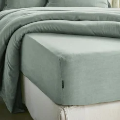 Drap housse lyocell Tencel™ lavé (90 x 200 cm) Olivia Vert eucalyptus
