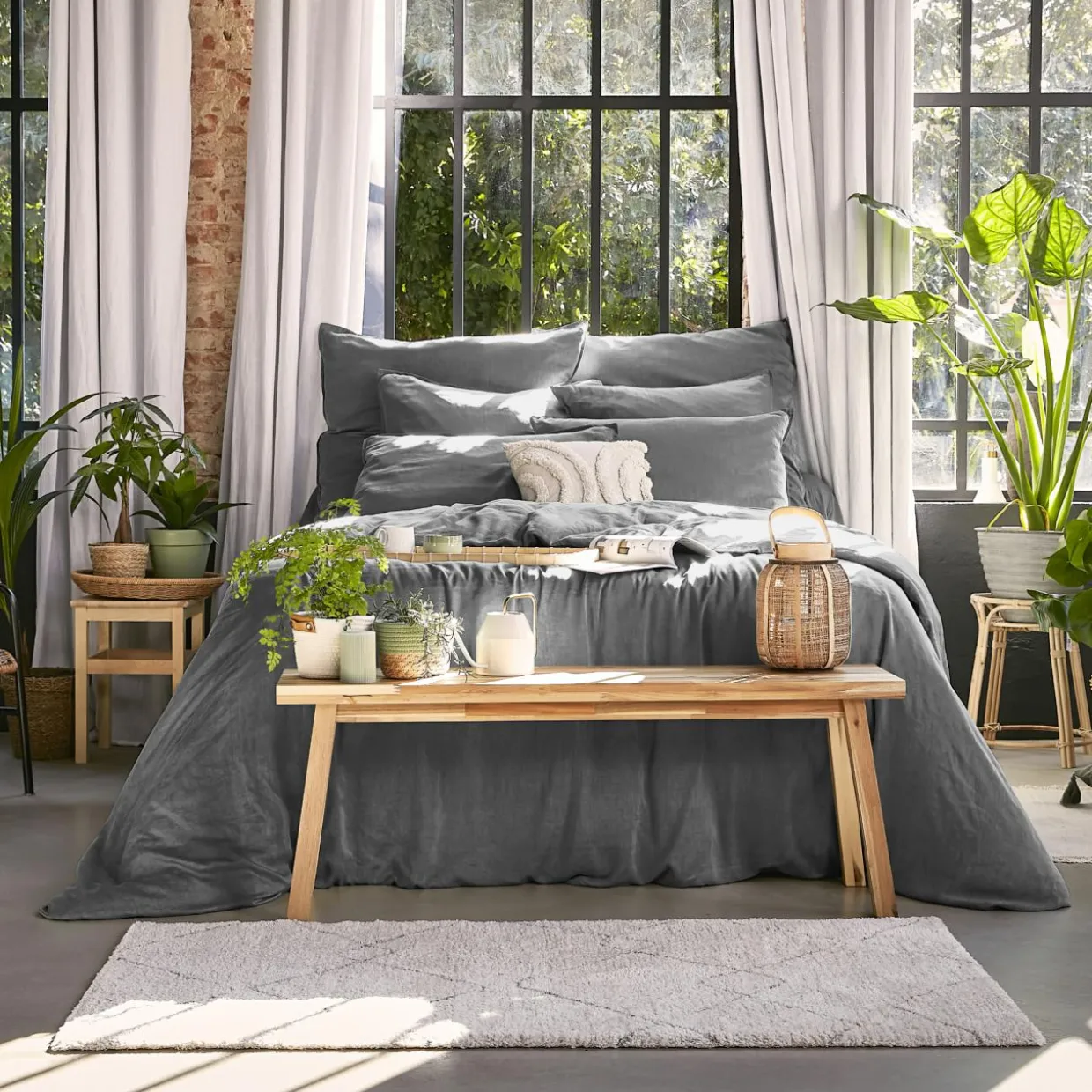 Drap housse lyocell Tencel™ lavé (90 x 190 cm) Olivia Gris granit