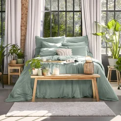 Drap housse lyocell Tencel™ lavé (140 x 190 cm) Olivia Vert eucalyptus