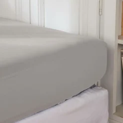 Drap housse percale de coton (160 x 200 cm) Cali Gris clair