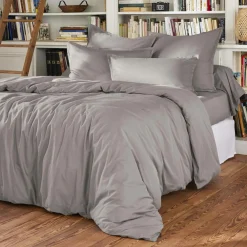 Drap housse percale de coton (160 x 200 cm) Cali Gris clair