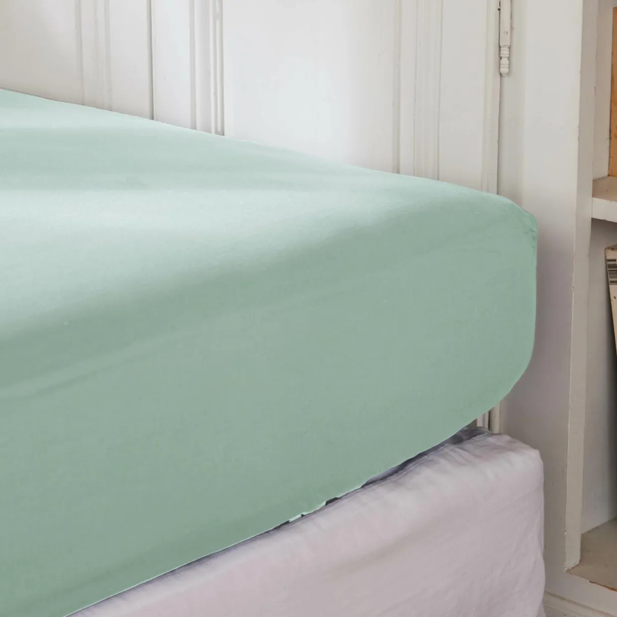 Drap housse percale de coton (140 x 190 cm) Cali Vert eucalyptus