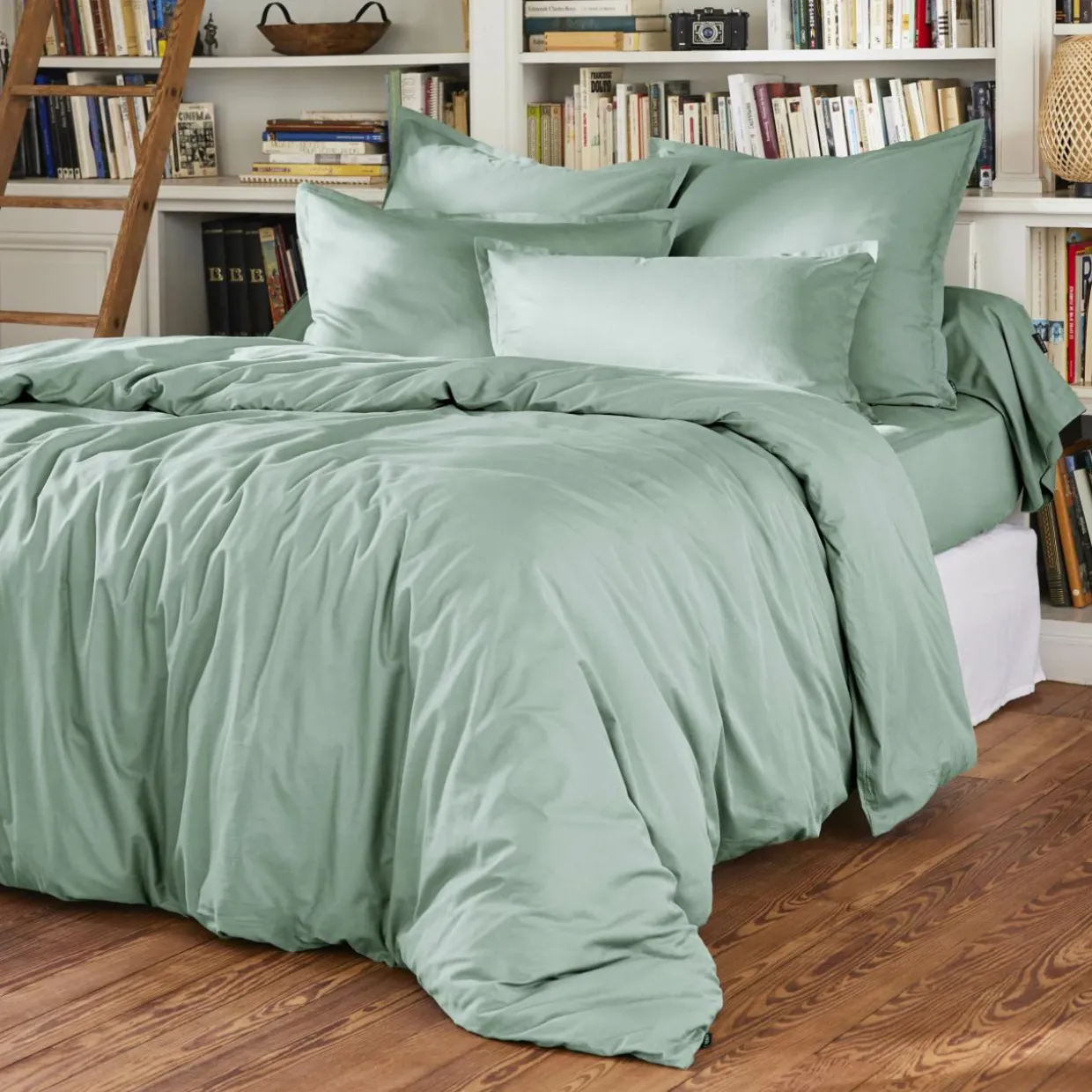 Drap housse percale de coton (140 x 190 cm) Cali Vert eucalyptus