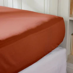 Drap housse percale de coton (180 x 200 cm) Cali Terracotta