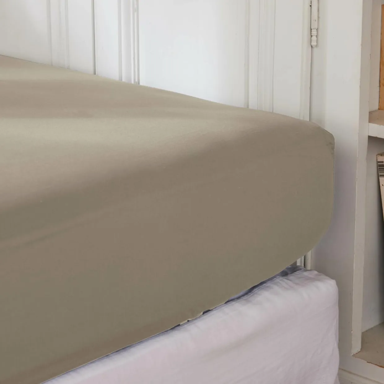 Drap housse percale de coton (160 x 200 cm) Cali Taupe
