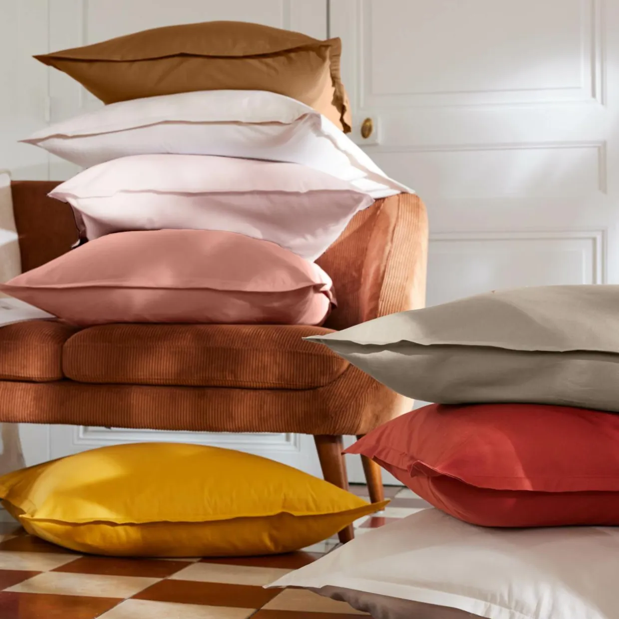 Drap housse percale de coton (160 x 200 cm) Cali Taupe