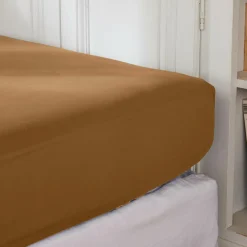 Drap housse percale de coton (160 x 200 cm) Cali Camel