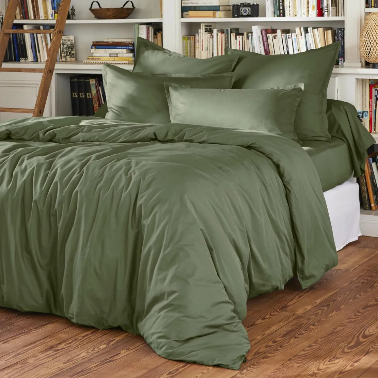 Drap housse percale de coton (200 x 200 cm) Cali Vert romarin