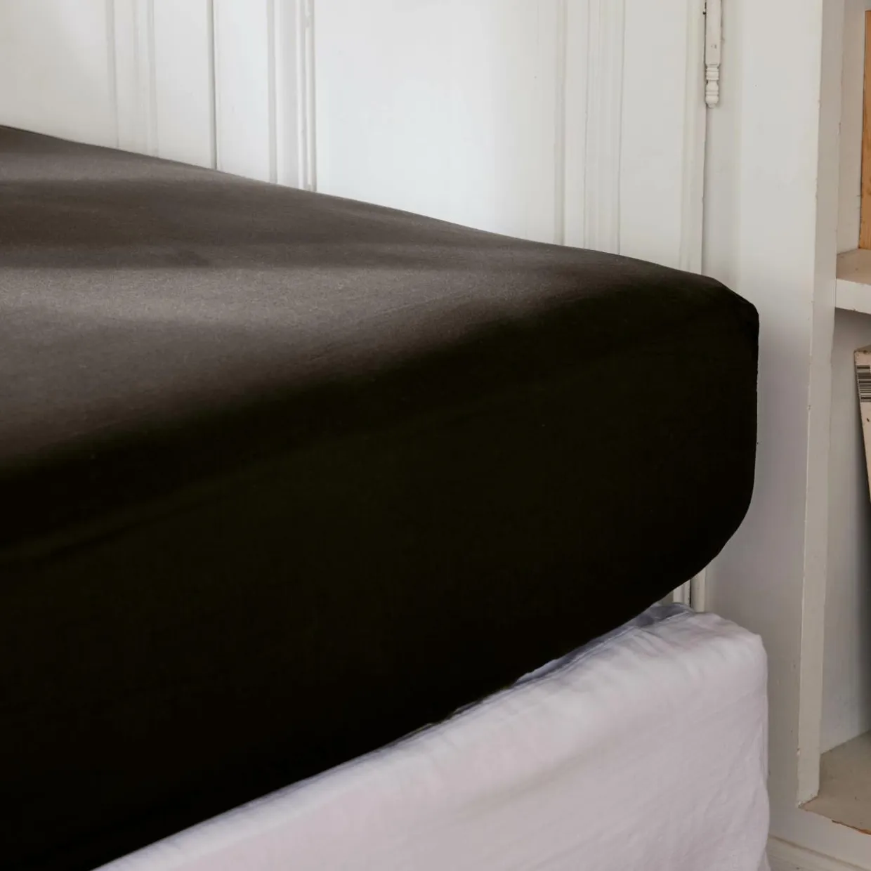 Drap housse percale de coton (180 x 200 cm) Cali Noir