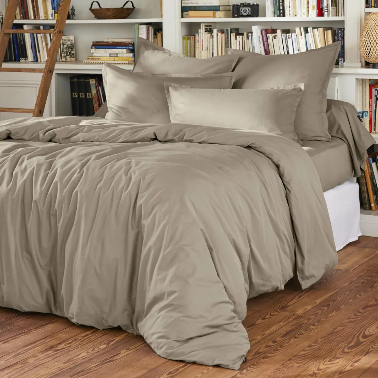 Drap housse percale de coton (200 x 200 cm) Cali Taupe