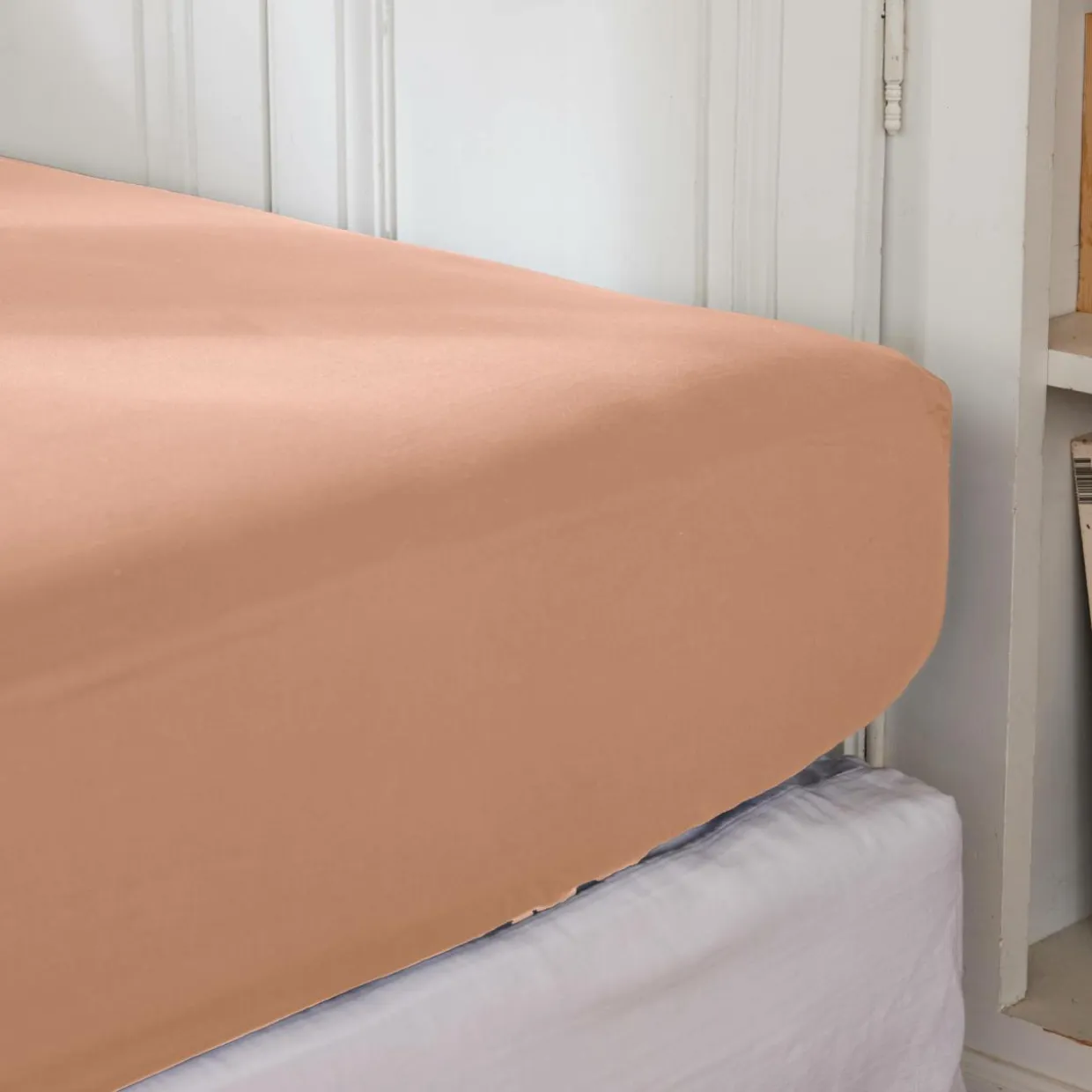 Drap housse percale de coton (140 x 190 cm) Cali Rose pêche