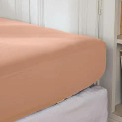Drap housse percale de coton (90 x 190 cm) Cali Rose pêche