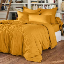 Drap housse percale de coton (180 x 200 cm) Cali Jaune moutarde