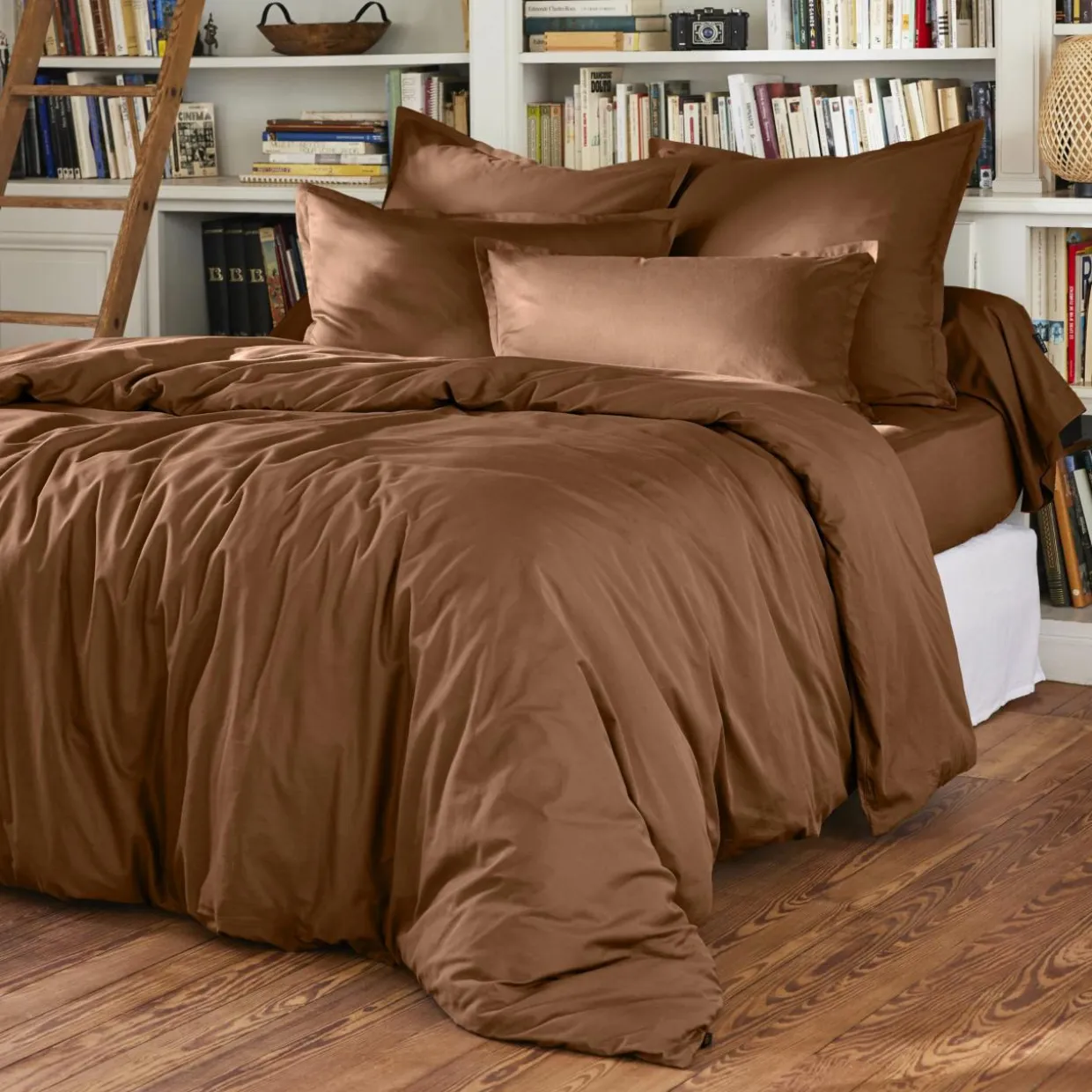 Drap housse percale de coton (140 x 190 cm) Cali Marron chocolat