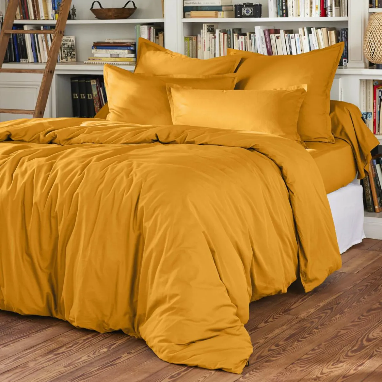 Drap housse percale de coton (140 x 200 cm) Cali Jaune moutarde