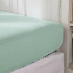 Drap housse percale de coton (180 x 200 cm) Cali Vert eucalyptus