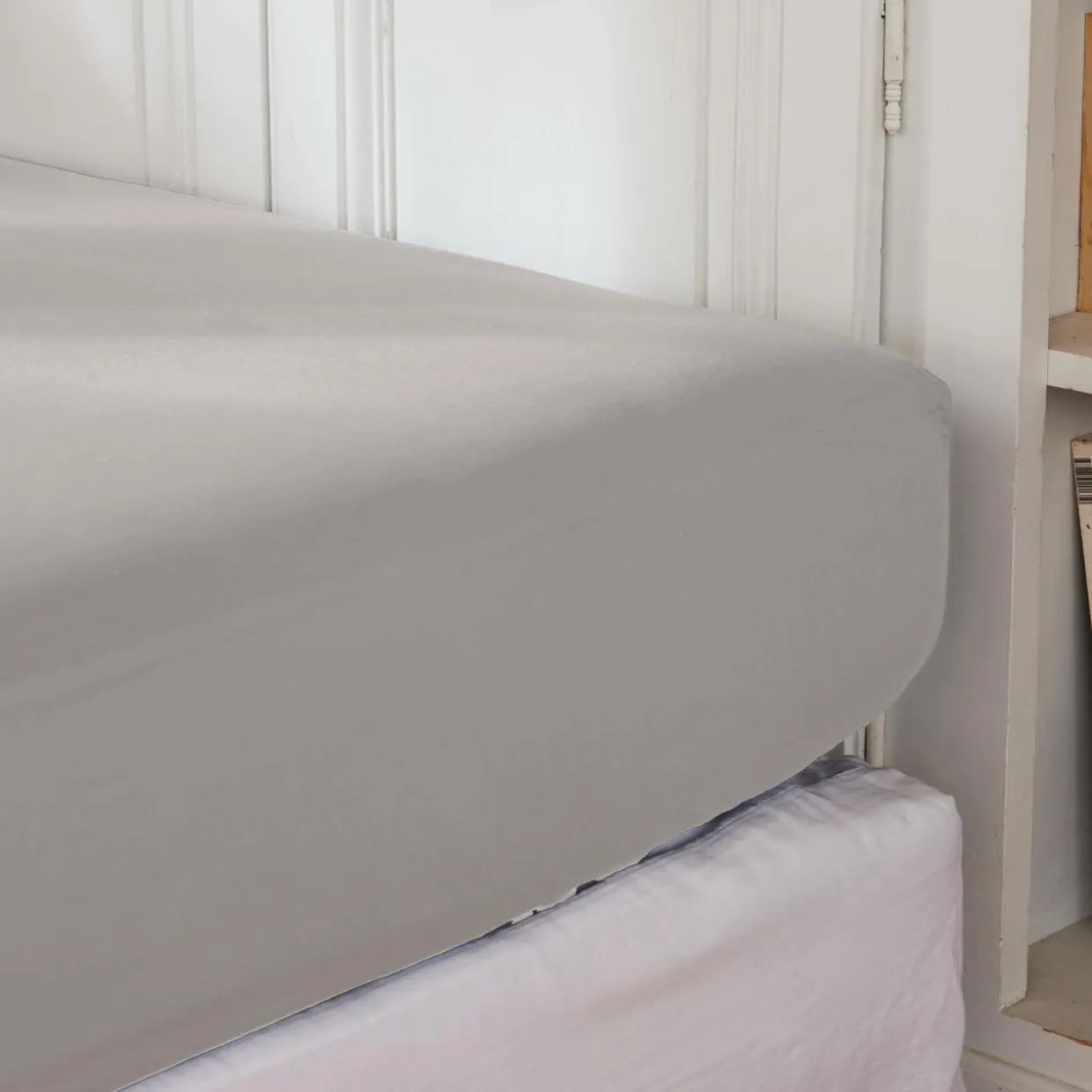 Drap housse percale de coton (90 x 190 cm) Cali Gris clair