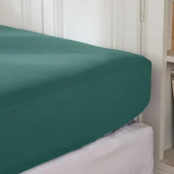 Drap housse percale de coton (140 x 200 cm) Cali Bleu canard