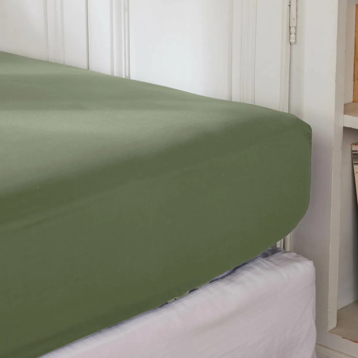 Drap housse percale de coton (140 x 200 cm) Cali Vert romarin