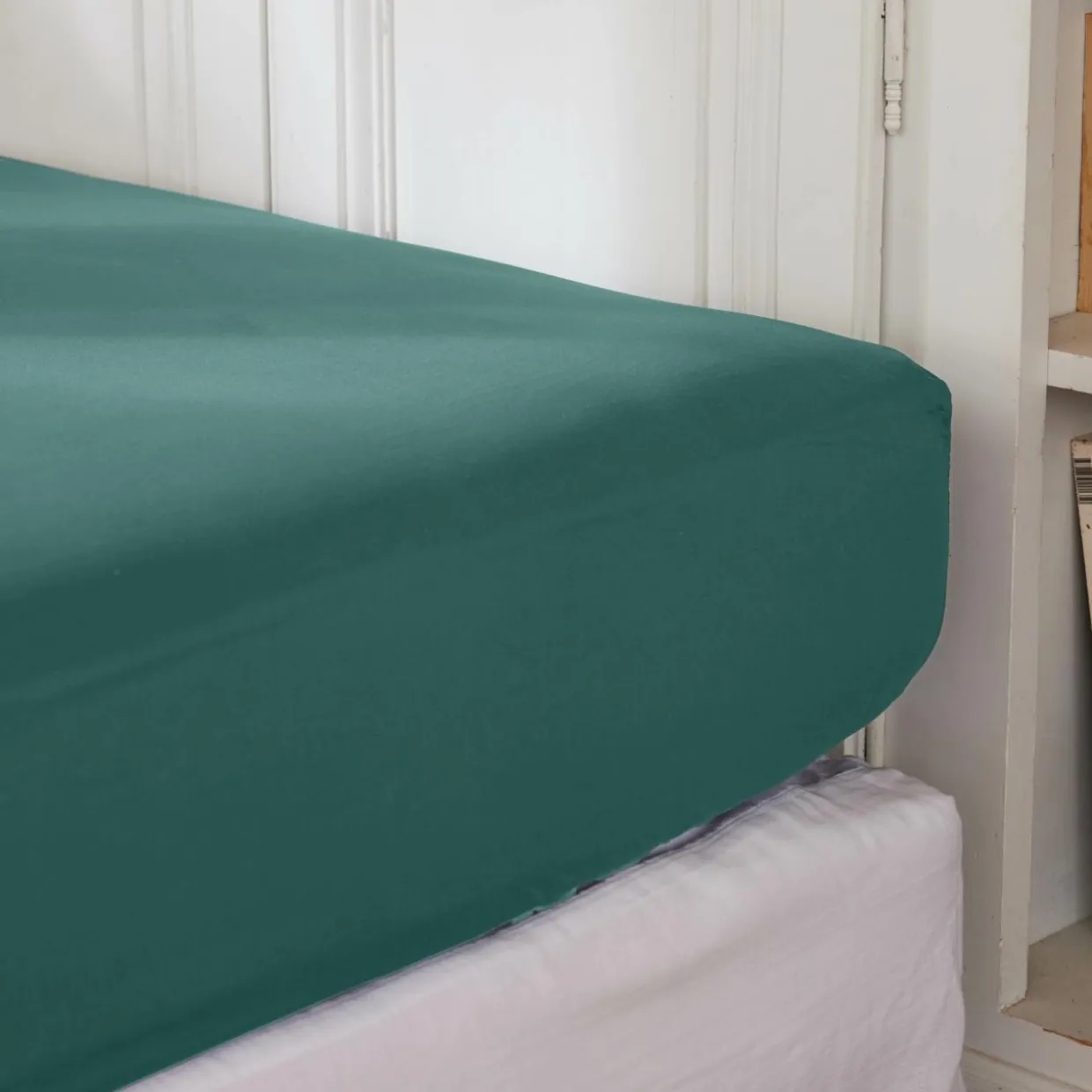 Drap housse percale de coton (140 x 190 cm) Cali Bleu canard