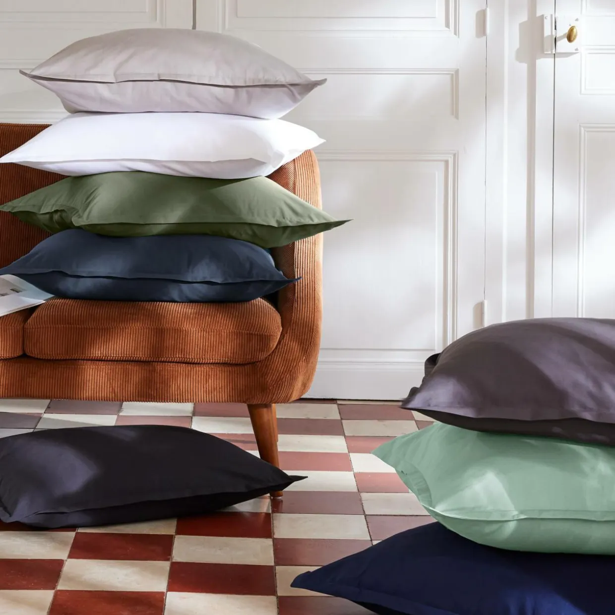 Drap housse percale de coton (200 x 200 cm) Cali Bleu marine