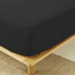 Drap housse percale de coton (90 x 200 cm) Cali Noir