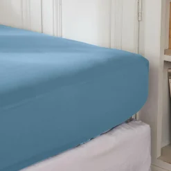 Drap housse percale de coton (140 x 200 cm) Cali Bleu ciel