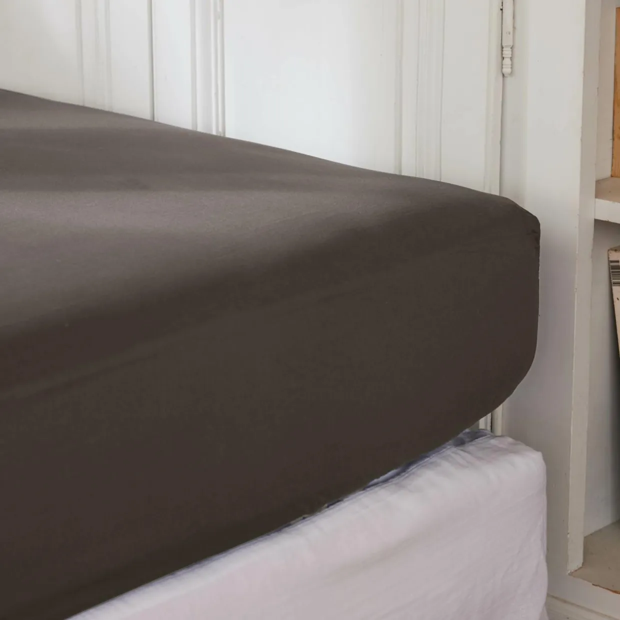 Drap housse percale de coton (140 x 200 cm) Cali Gris anthracite