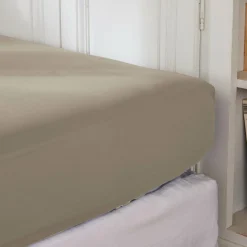 Drap housse percale de coton (180 x 200 cm) Cali Taupe