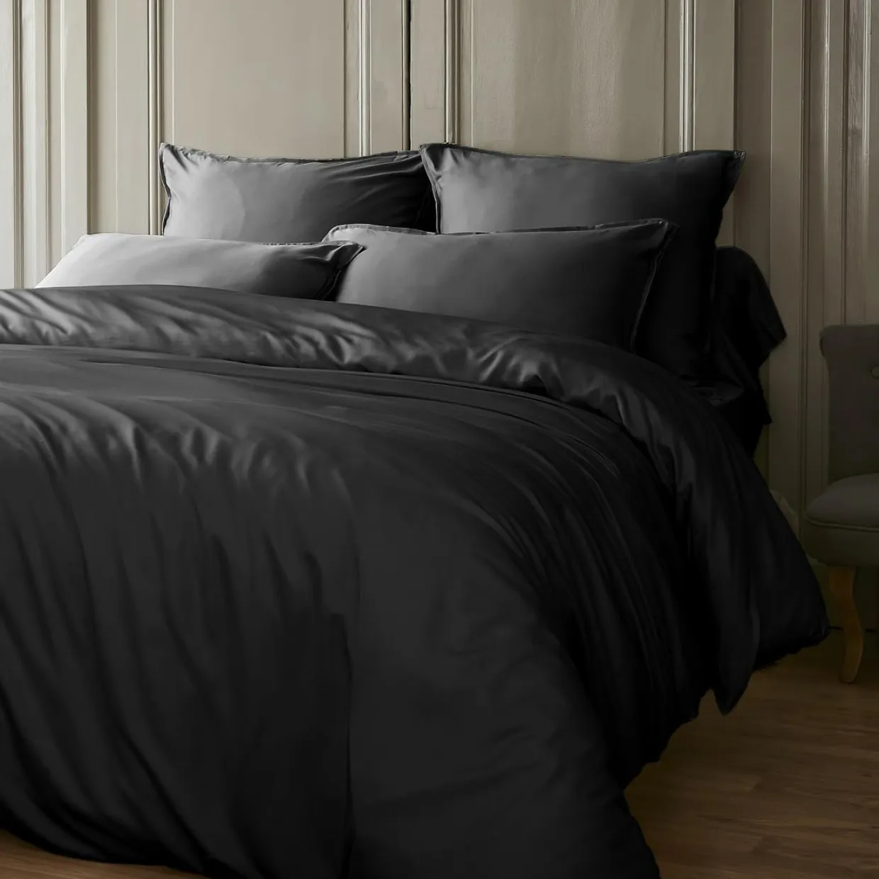 Drap housse satin de bambou (160 x 200 cm) Sienna Noir