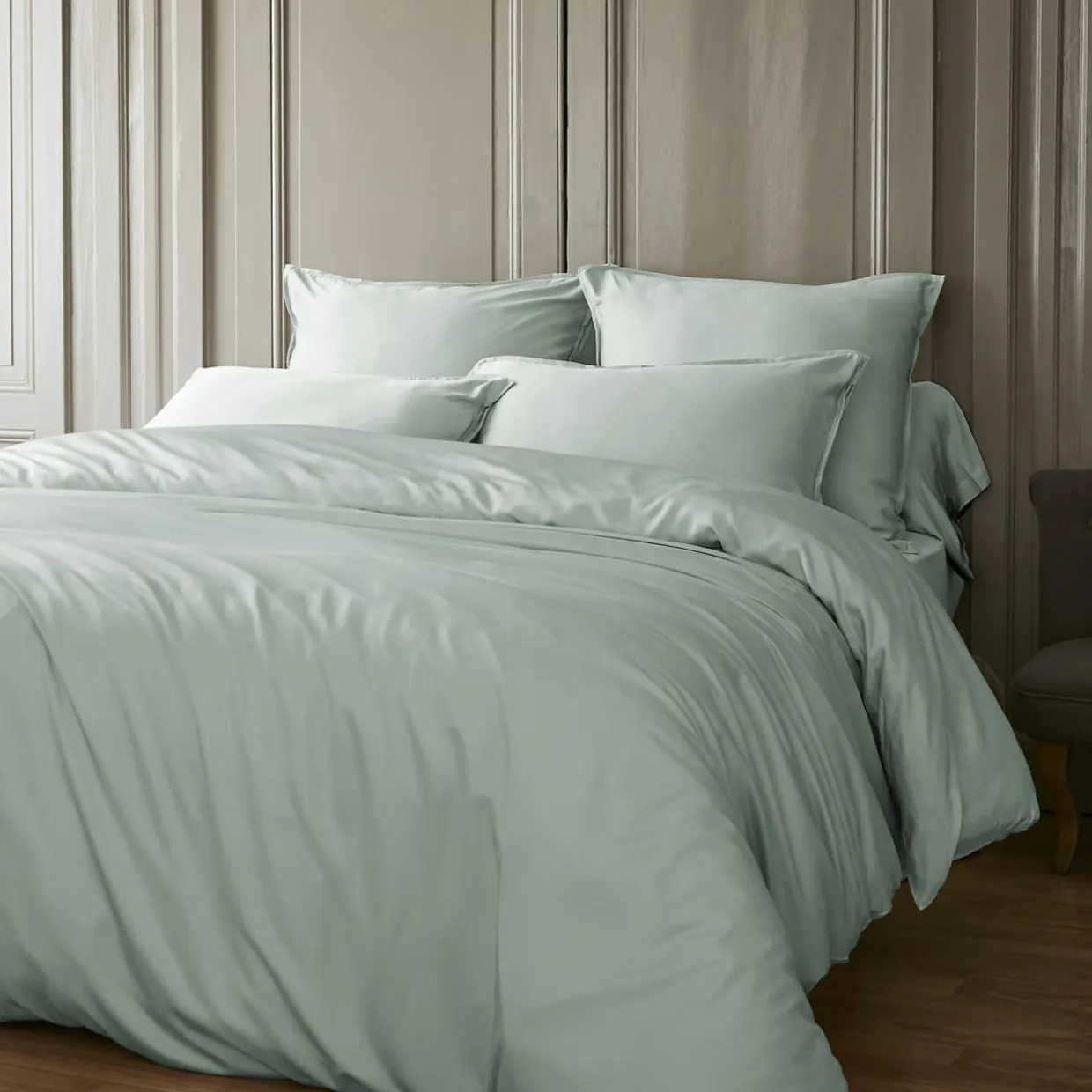Drap housse satin de bambou (200 x 200 cm) Sienna Vert eucalyptus
