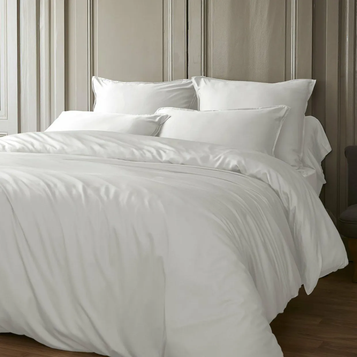 Drap housse satin de bambou (140 x 200 cm) Sienna Blanc chantilly