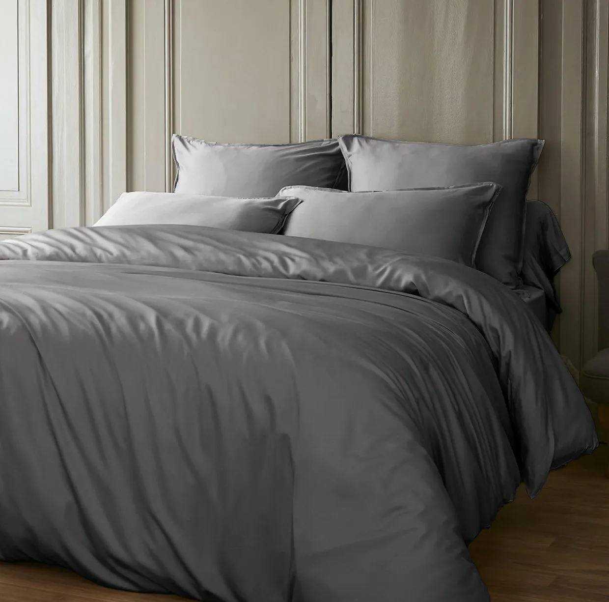 Drap housse satin de bambou (90 x 190 cm) Sienna Gris granit