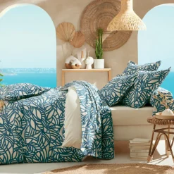 Drap plat coton lavé (240 x 310 cm) Serena Bleu